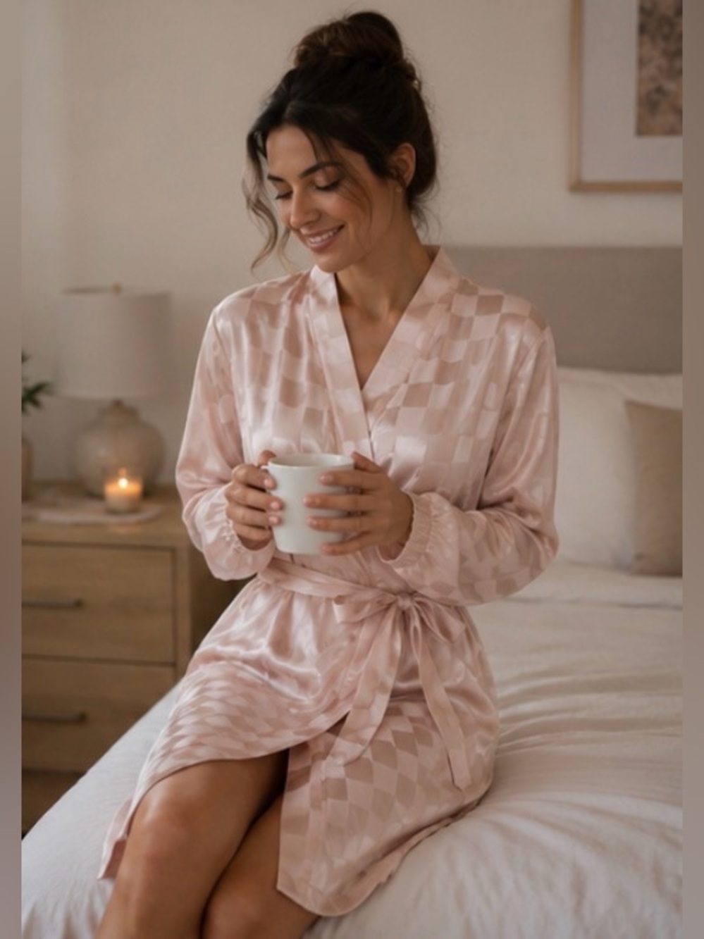 LISSOME WOMEN’S AND WOMEN’S PLUS SATIN CHECKERED ROBE 👘 - Picture 3 of 9